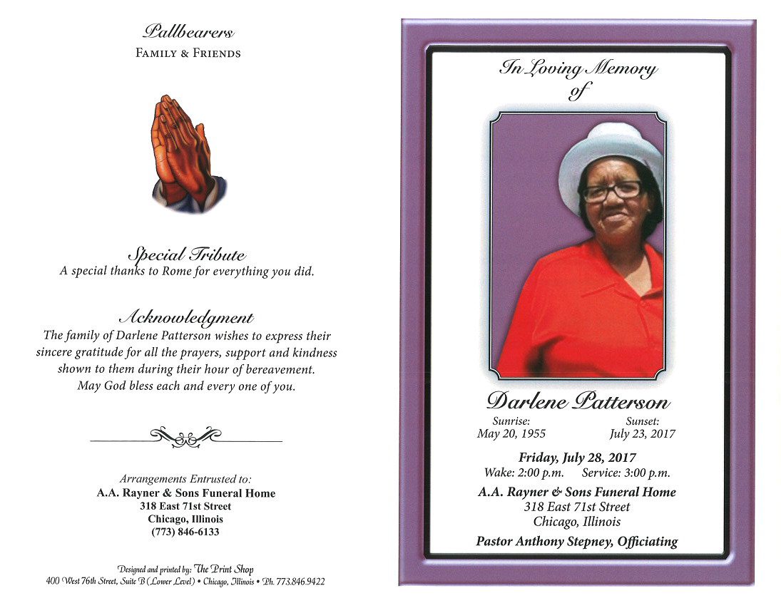 Darlene Patterson Obituary | AA Rayner and Sons Funeral Homes