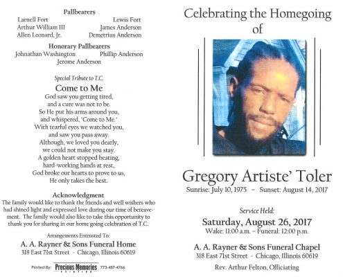 Gregory Artiste Toler Obituary