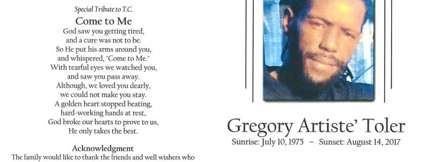 Gregory Artiste Toler Obituary