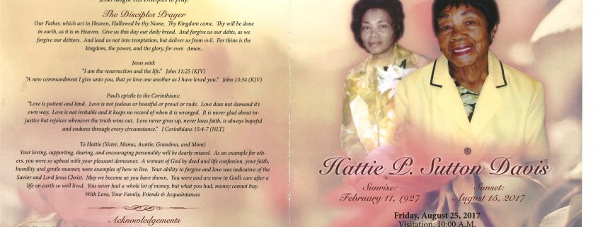 Hattie P Sutton Davis Obituary