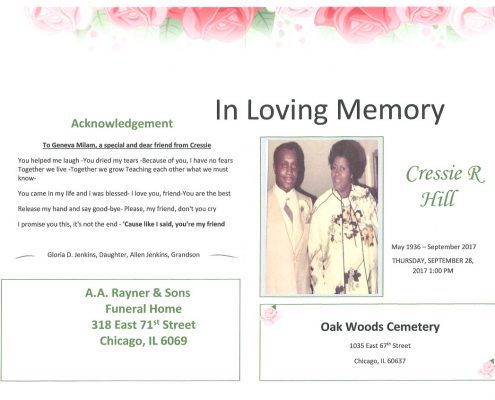 Cressie R Hill Obituary