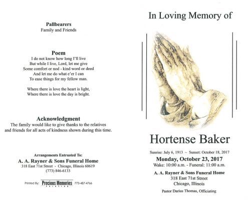 Hortense Baker Obituary