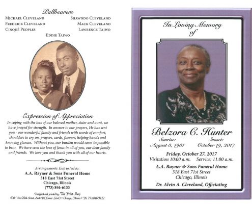 Belzora C Hunter Obituary