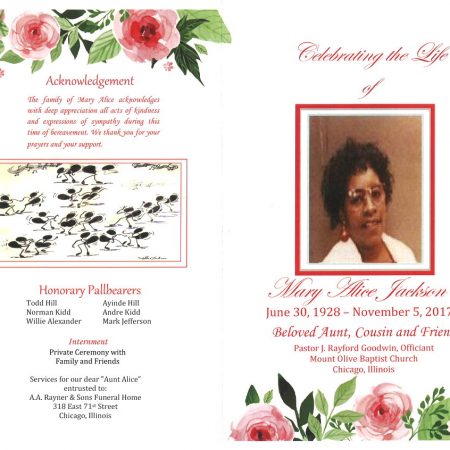 Mary Alice Jackson Obituary | AA Rayner and Sons Funeral Homes