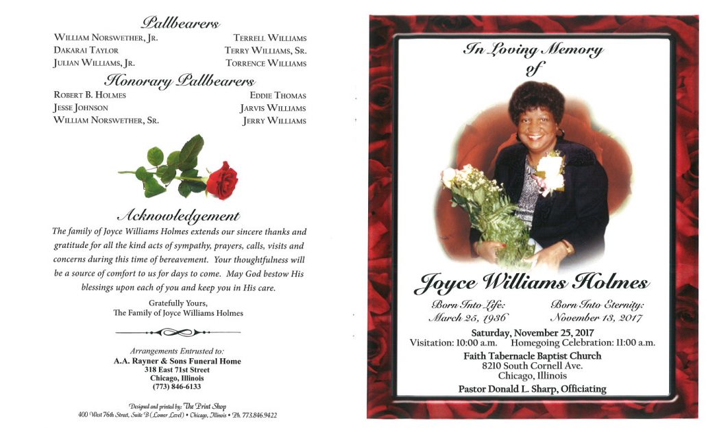 Joyce Williams Holmes Obituary