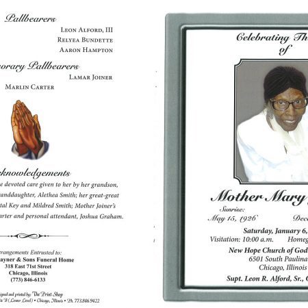 Mother Mary Joiner Obituary | AA Rayner And Sons Funeral Homes