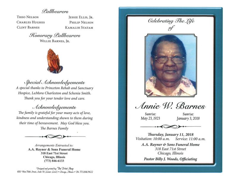 Annie W Barnes Obituary | AA Rayner and Sons Funeral Homes