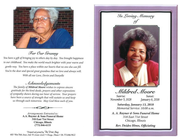 Mildred Moore Obituary | AA Rayner and Sons Funeral Homes