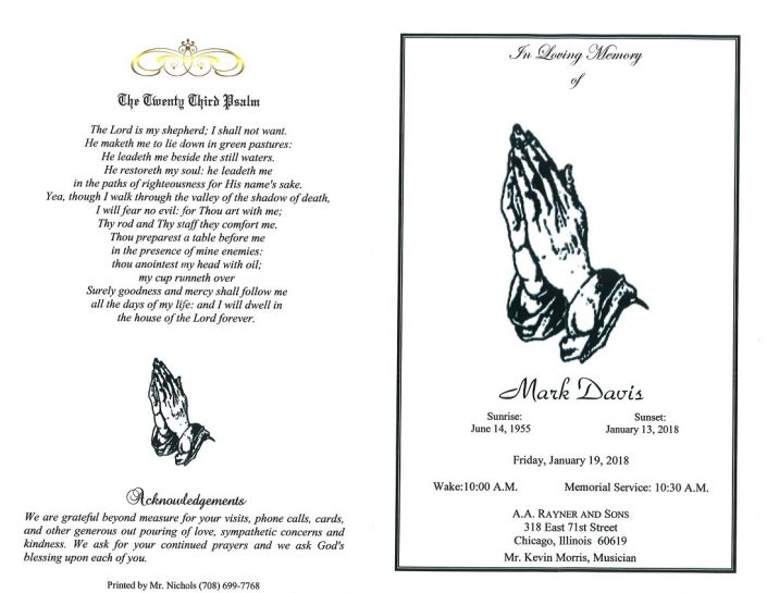 Mark Davis Obituary AA Rayner and Sons Funeral Homes