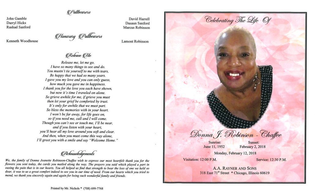 Donna J Robinson Chaffee Obituary