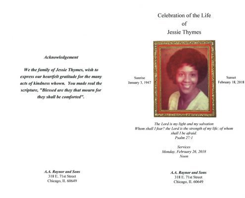 Jessie Thymes Obituary