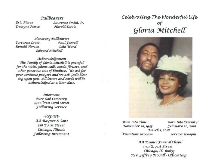 Gloria Mitchell Obituary AA Rayner and Sons Funeral Homes
