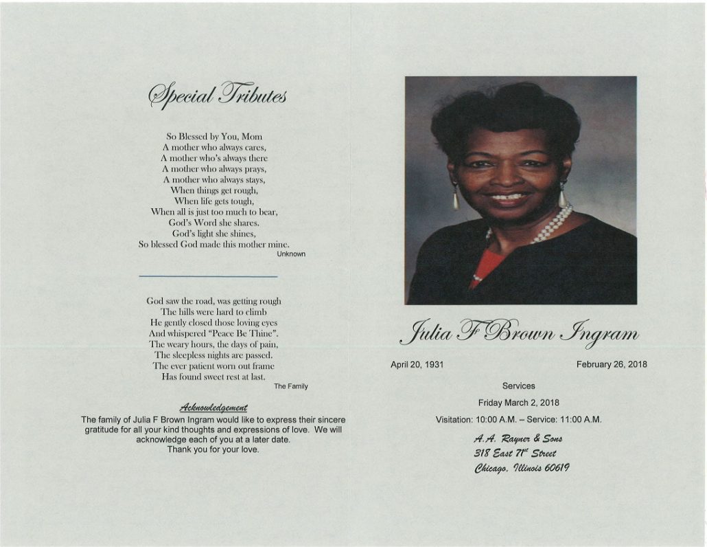 Julia F Brown Ingram Obituary