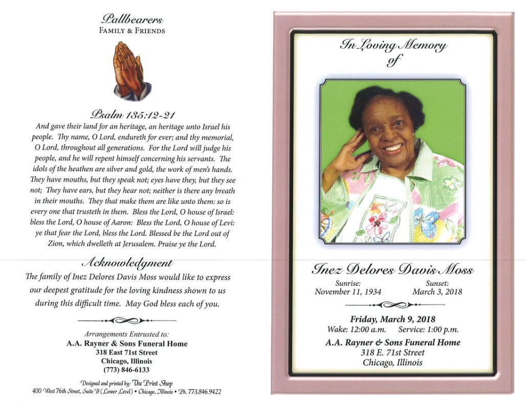 Inez Delores Davis Moss Obituary