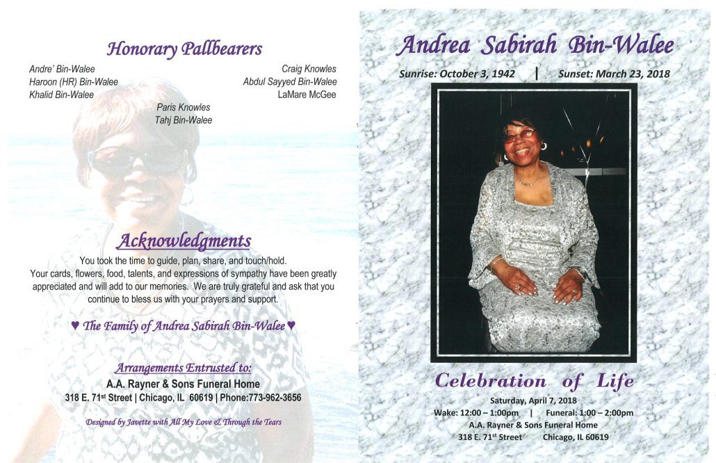 Andrea Sabirah Bin Walee Obituary