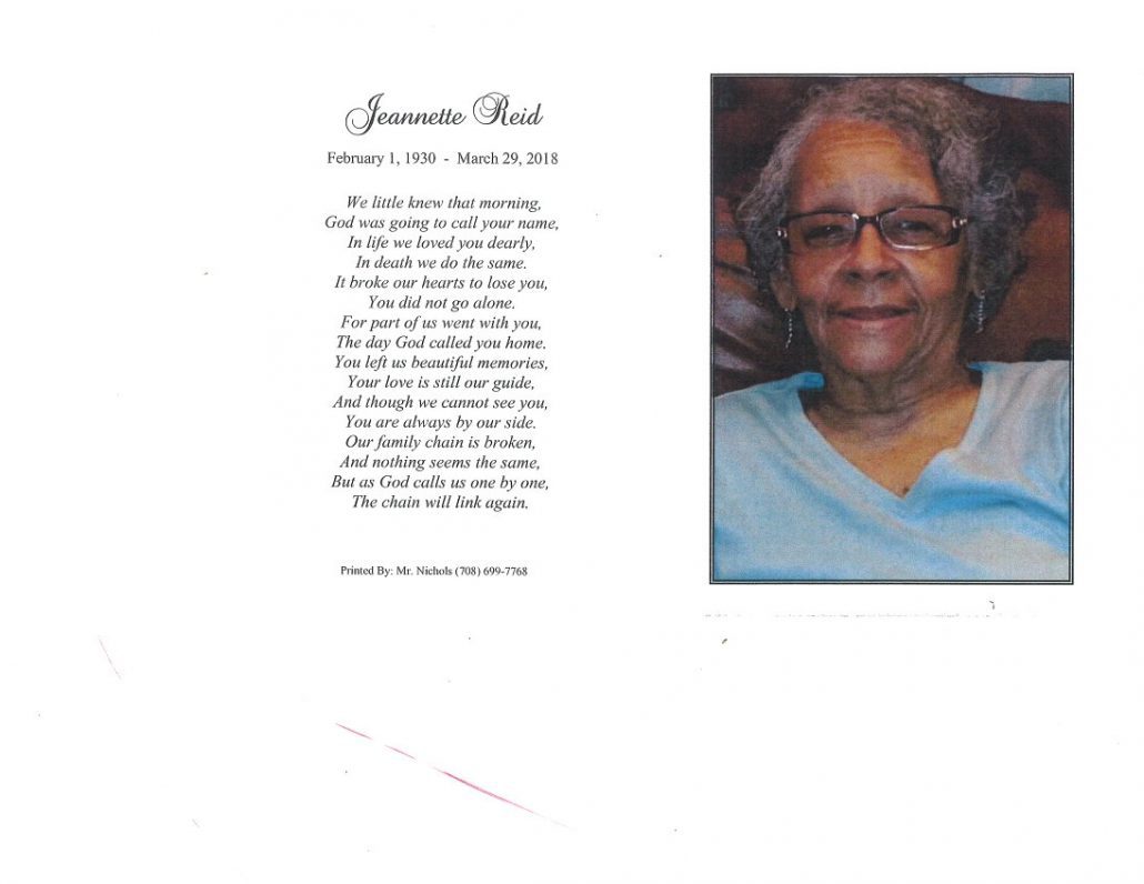 Jeannette Reid Obituary