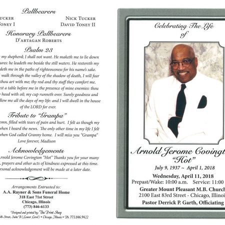 Arnold Jerome Covington Obituary | AA Rayner and Sons Funeral Homes