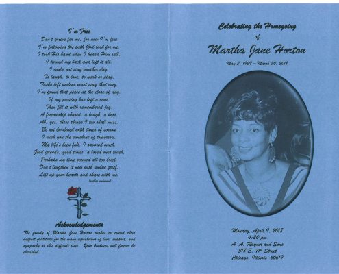 Martha Jane Horton Obituary AA Ryaner and Sons funeral Home Chicago