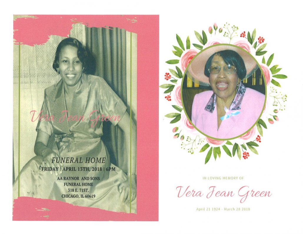 Vera Jean Green obituary AA rayner and sons funeral home chicago