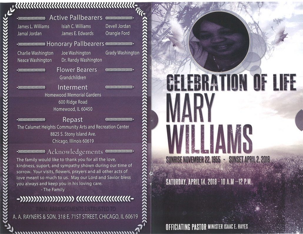 Mary Williams Obituary AA Rayner and sons funeral home chicago