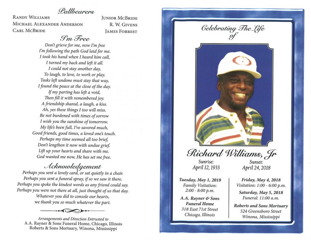 Richard Williams Jr obituary AA rayner and Sons Funeral Home