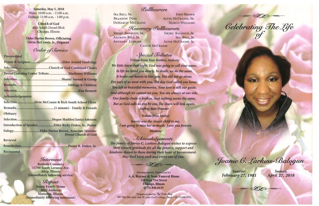 Joanie C Larkins Balogun Obituary