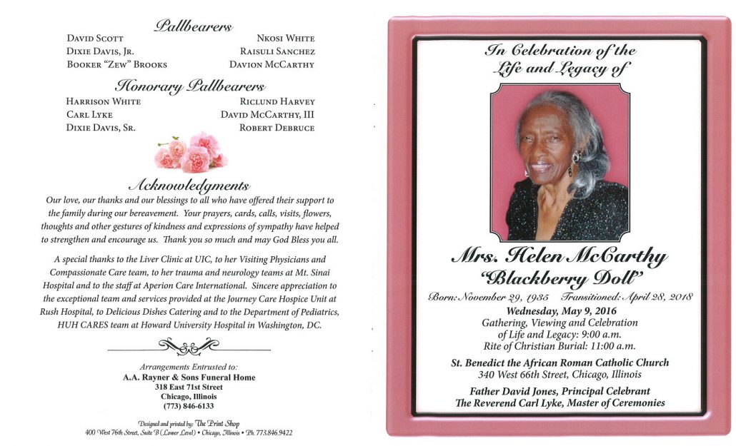 Mrs Helen McCarthy Obituary