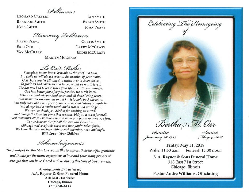 Bertha M Orr obituary