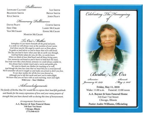 Bertha M Orr obituary