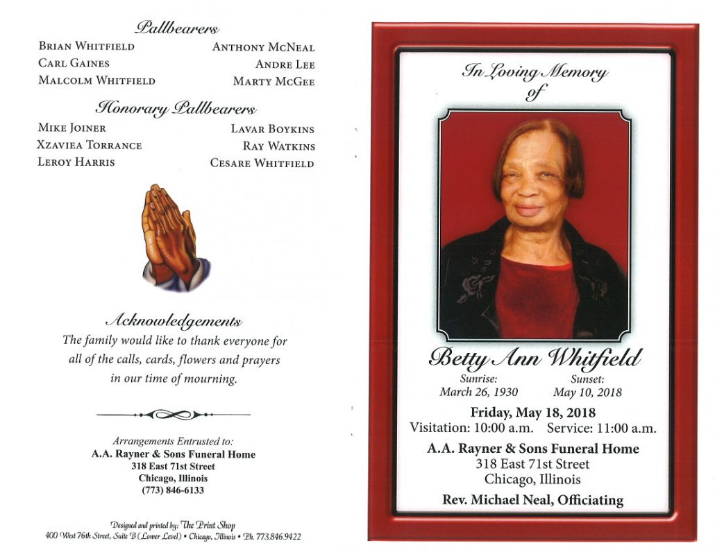Betty Ann Whitfield obituary