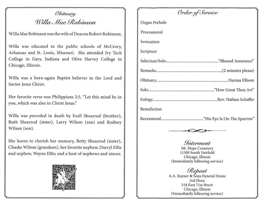 Willa Mae Robinson Obituary | AA Rayner and Sons Funeral Homes