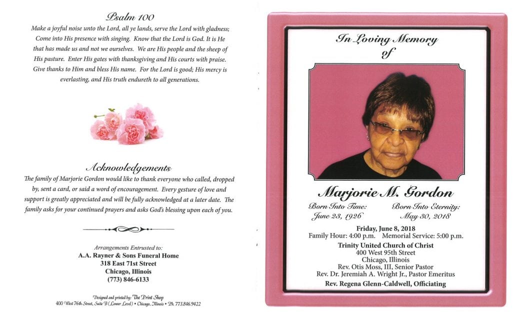 Marjorie M Gordon Obituary