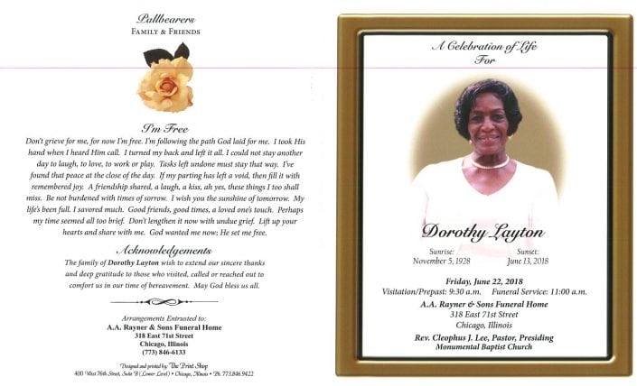 Dorothy Layton Obituary | AA Rayner and Sons Funeral Homes