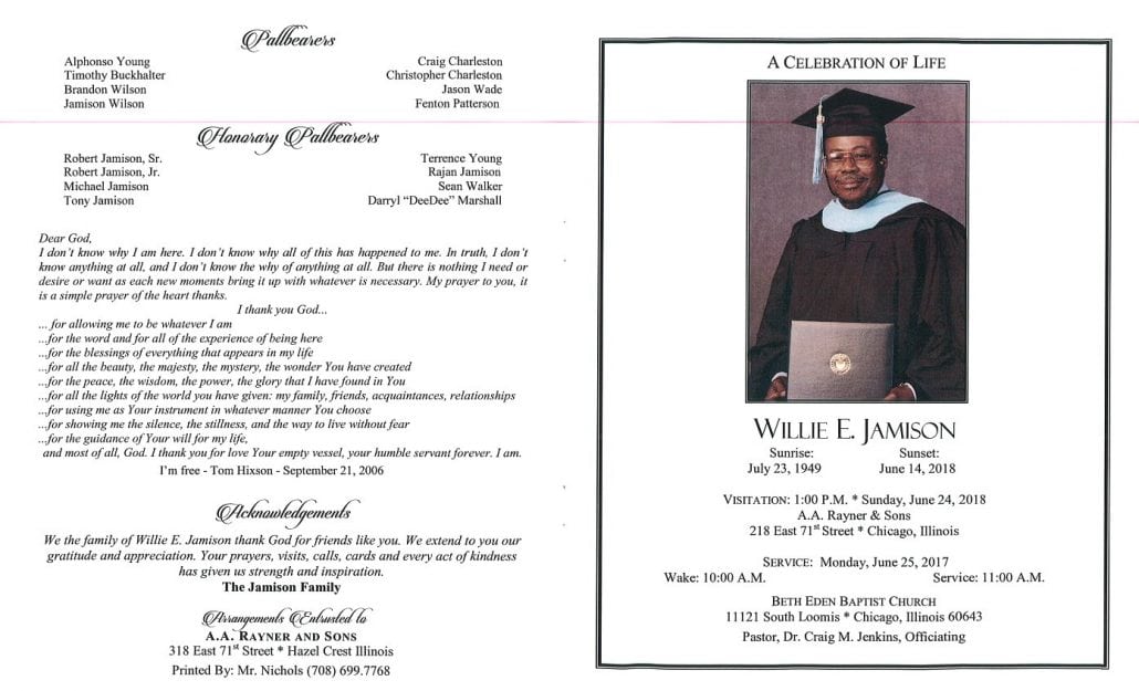 Willie E Jamison Obituary