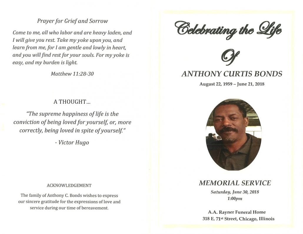 Anthony Curtis Bonds Obituary