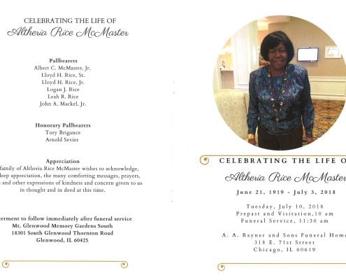 Altheria Rice McMaster Obituary AA Rayner and Sons Funeral Home