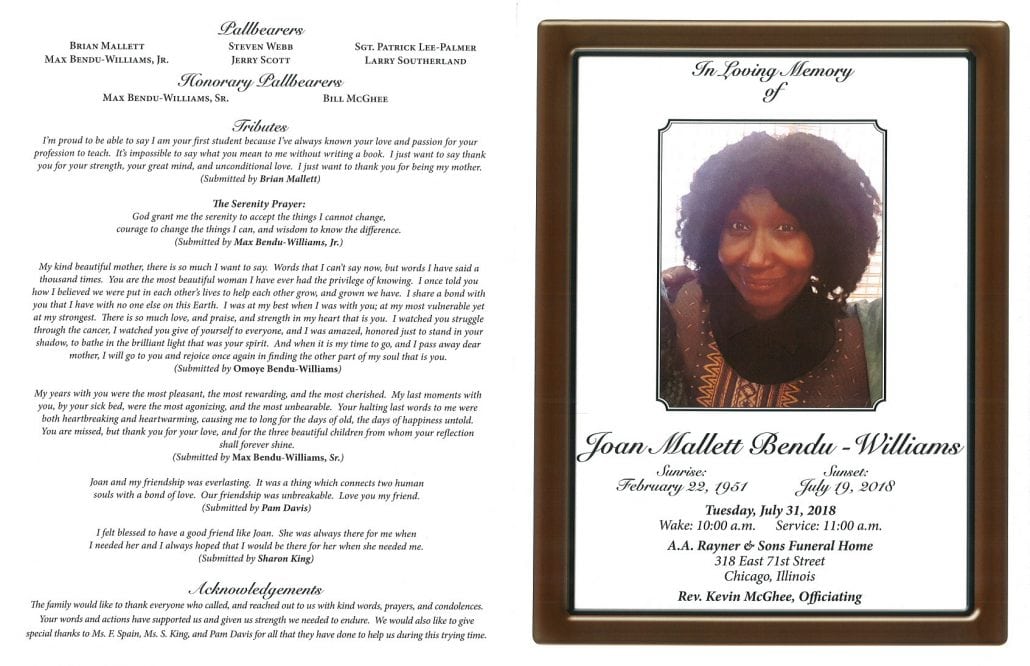 Joan Mallett Bendu Williams Obituary