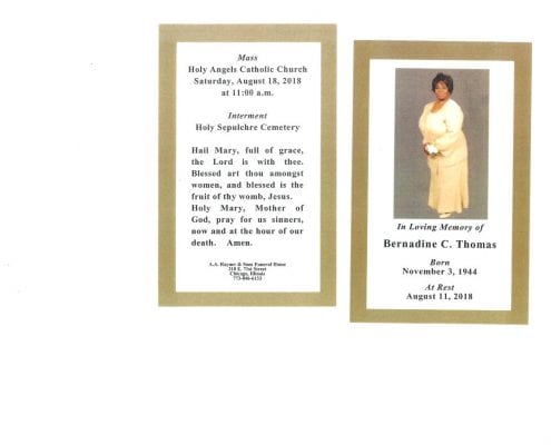 Bernadine C Thomas Obituary