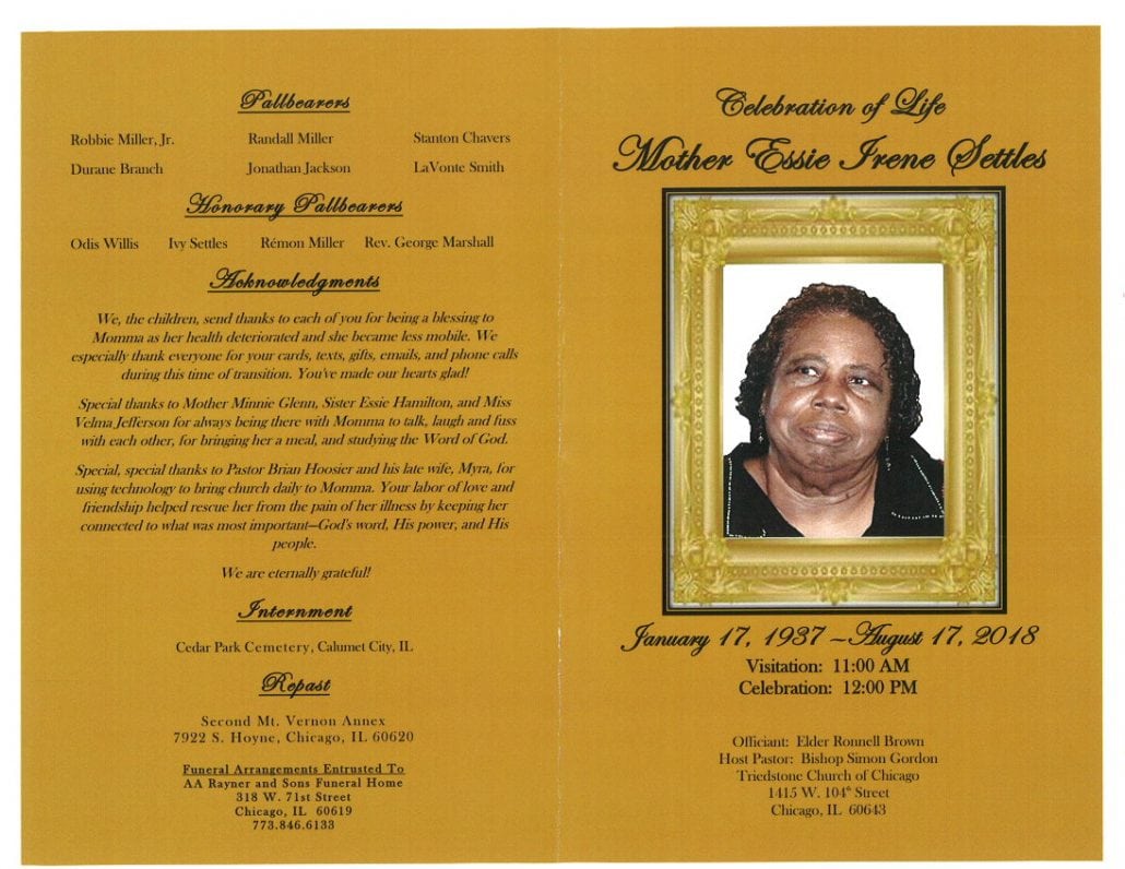 Mother Essie Irene Settles Obituary