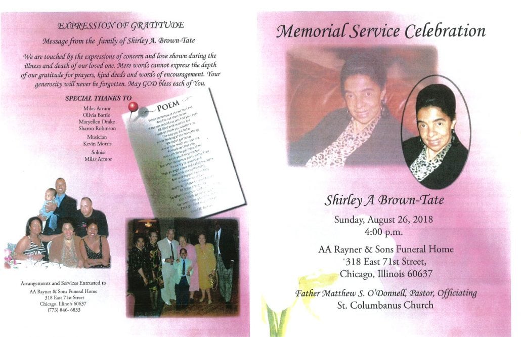 Shirley A Brown Tate Obituary