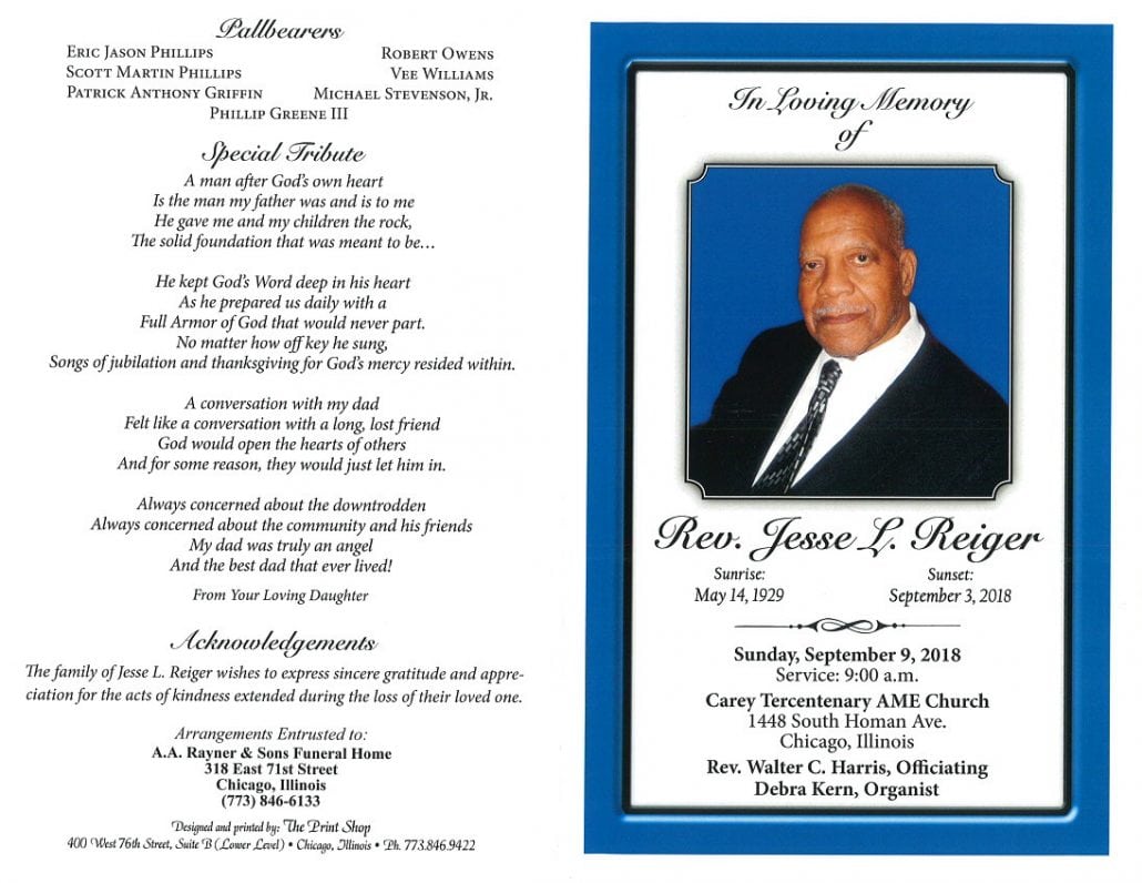 Rev Jesse L Reiger Obituary