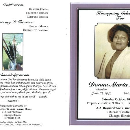 Donna Maria Lindsey Obituary | AA Rayner and Sons Funeral Homes