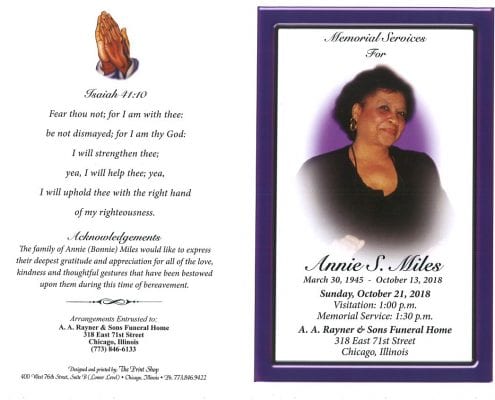 Annie S Miles Obituary