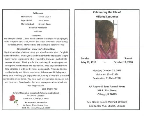 Mildred Lee Jones Obituary