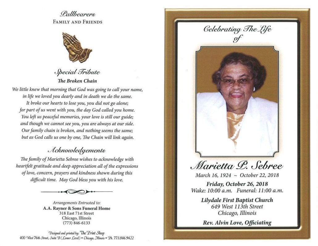 Marietta P Sebree Obituary