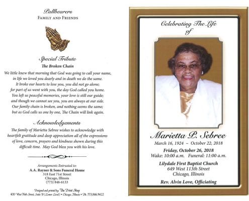 Marietta P Sebree Obituary