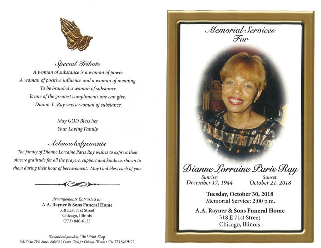 Dianne Lorraine Paris Ray Obituary