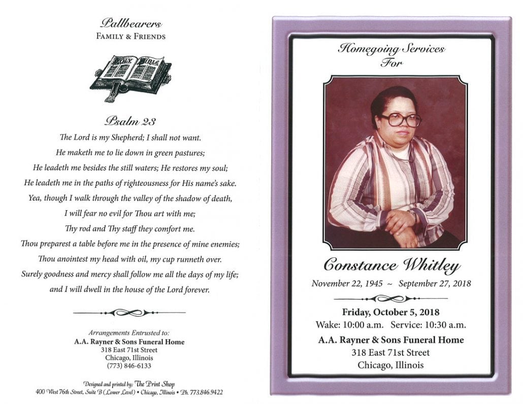 Constance Whitley Obituary