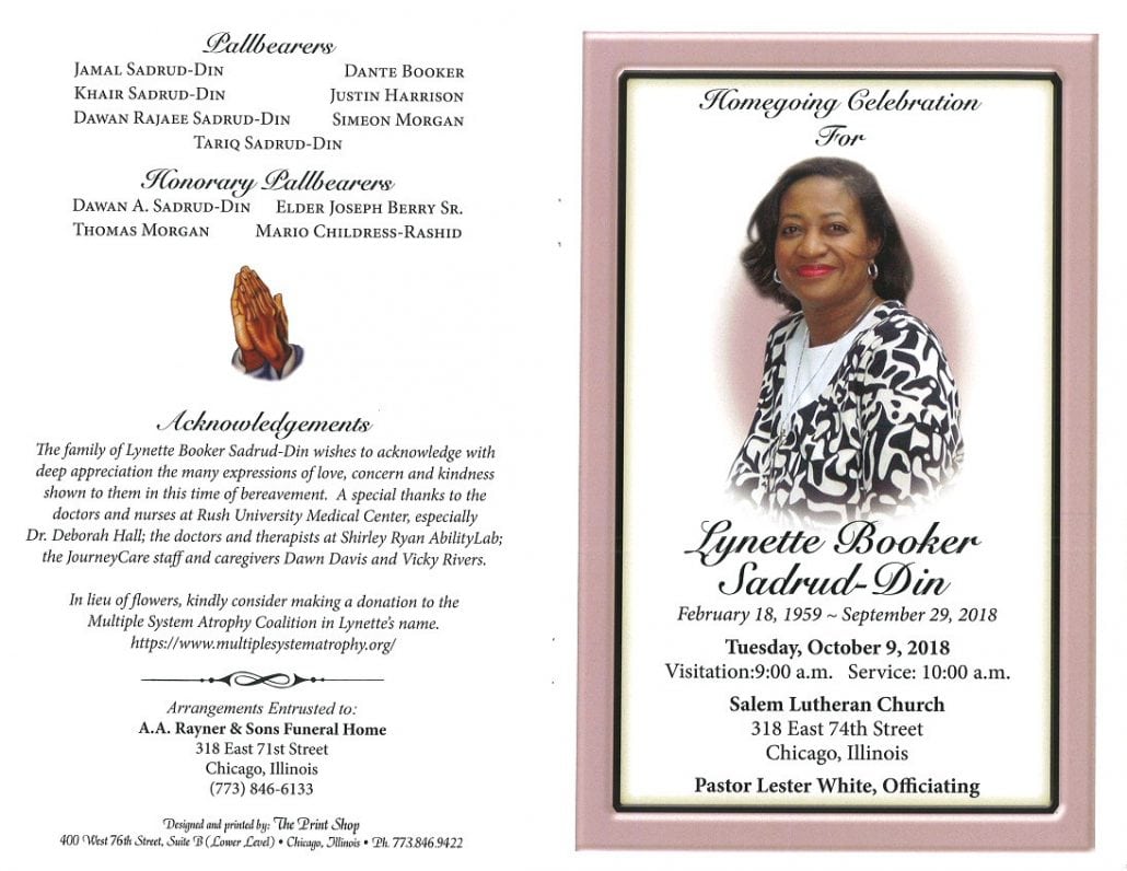 Lynette Booker Sadrud Din Obituary