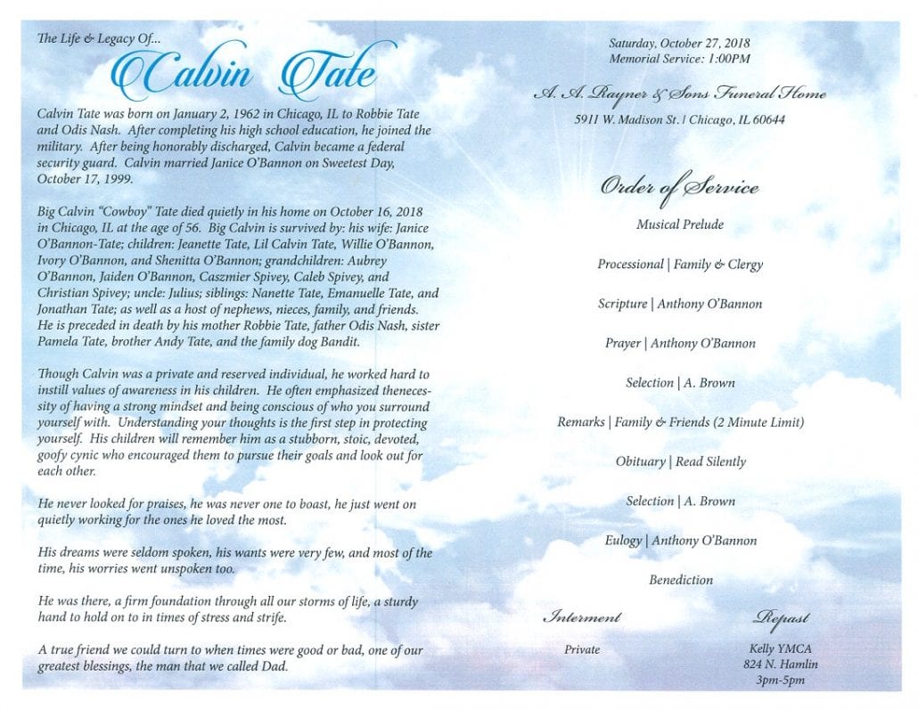 Calvin B Tate Obituary